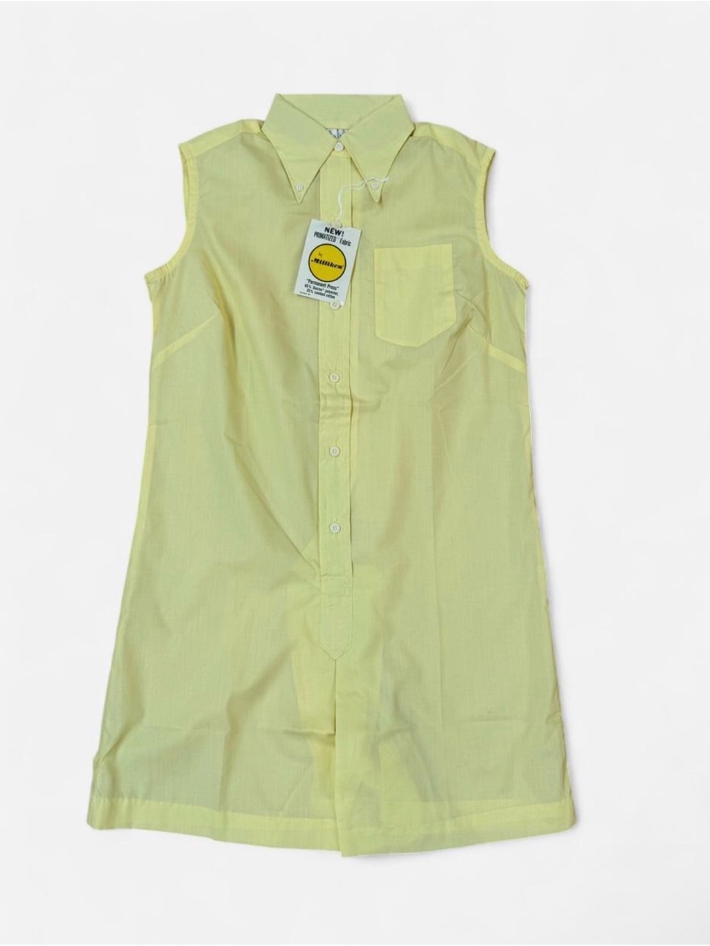 Vintage 1960s mod Sleeveless Yellow Button-Front Shirt Dress